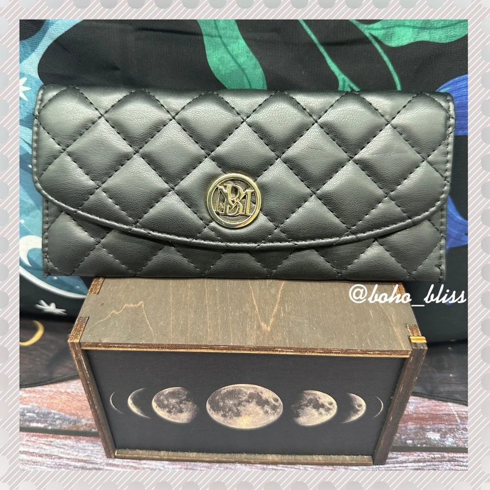 BADGLEY MISCHKA | Black Quilted Long Card Holder Wallet NWT